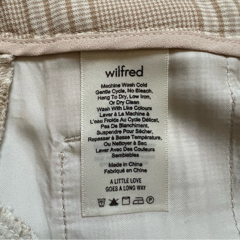 Aritzia Wilfred Beige White Plaid Jallade Tie Front Trousers Pants - Sz 8 - Picture 10 of 15